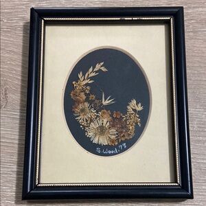 Vintage 1977 S. Wood Small Floral Art in Frame Philinda’s Cave Minehead Somerset
